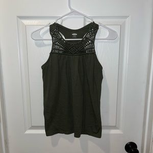 Green old navy tank top with design on neck line